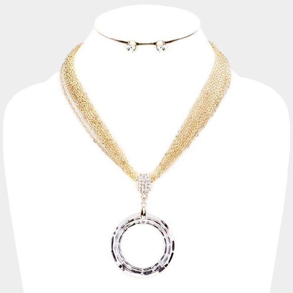 Open Circle Multi Strand Chain Necklace Set - Picture 1 of 7